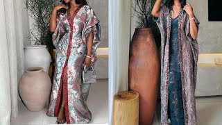 Cut ampSew this Luxury Damask Kaftan Kimono Dress with Pleated ShoulderampTight waistBeginners Friendly [upl. by Asreht]