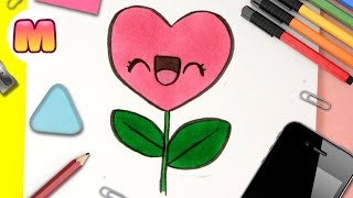 COMO DIBUJAR UNA FLOR CORAZÓN ❤️ Dibujos faciles kawaii ❤️ Aprende a dibujar con Jape [upl. by Clynes]