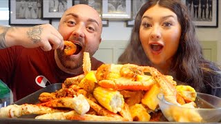 MASSIVE SEAFOOD BOIL  KING CRAB  HUGE SHRIMP  CORN  POTATOES [upl. by Bathulda]