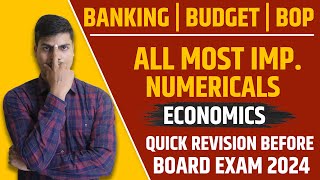 Most Important Numericals GOVT BUDGET BOP amp MONEY amp BANKING  Class 12 Economics Board exam 2024 [upl. by Ahcorb]