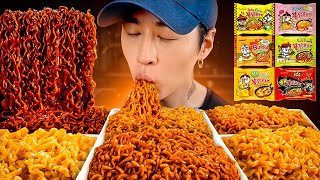 ASMR MUKBANG SPICY FIRE NOODLES CHALLENGE Black Bean 2X Nuclear Carbonara Curry Cheese Corn [upl. by Shannon]