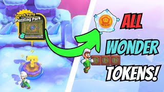 Mario Wonder W2 FluffPuff Peaks Wonder Token Locations  Search Party Puzzling Park [upl. by Analah]