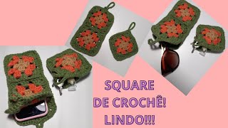 SQUARE DE CROCHÊ PORTA CELULARÓCULOSMOEDAS KIT QUADRADINHO [upl. by Spindell]