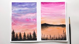 Watercolor Sunset Tutorial For Beginners  Easy Watercolor Sunset Ideas [upl. by Ientruoc118]