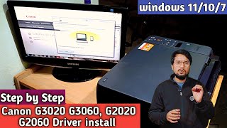 Canon G3020 G3060 G2020 G2060 Printer driver install Step by Step  Tech Support [upl. by Mialliw]