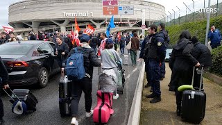 Pension protesters block Paris airport terminal [upl. by Healion]