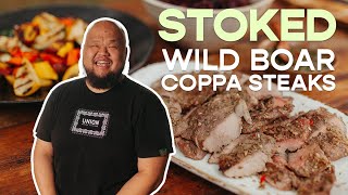 Wild Boar Coppa Steaks with Chef Yia Vang  Stoked  Food Network [upl. by Tor]