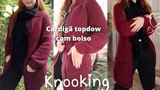 knooking cardigã topdow fácil com bolso sem costura parte 1 [upl. by Akyeluz]