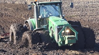 John Deere 8430 working hard during cultivation of muddy field  PURE SOUND  Cant Get Stuck  Agri [upl. by Ashien]