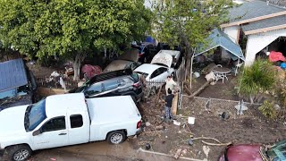 San Diego Storm  Drone video shows damage above homes [upl. by Shipp]