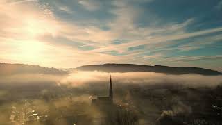 Pontardawe in the Swansea Valley South Wales Drone flight on a foggy morning [upl. by Llerahc910]