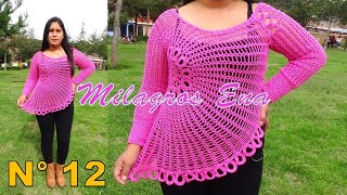 Blusa N° 12 tejido a Crochet Modelo FLOR ASIMÉTRICA paso a paso TODAS LAS TALLA S M L XL XXL [upl. by Seravat]