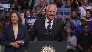 Tim Walz gives first speech as nominee for vice president at Kamala Harris rally in Philadelphia [upl. by Costanza]