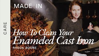 How To Clean Enameled Cast Iron Skillet  Made In Cookware [upl. by Aket]