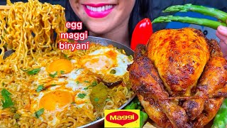 ASMR EGG MAGGI BIRYANI WHOLE ROAST CHICKEN PEPPER ASPARAGUS MASSIVE Eating Sounds [upl. by Vachel903]