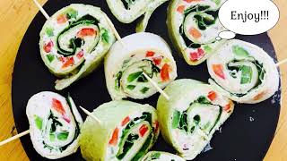 Cream Cheese Tortilla Pinwheels  Roti Spring Rolls  Easy Party Appetizer  Veg Starters [upl. by Elletnwahs39]