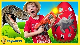 Giant Life Size Raptor and Park Rangers Dinosaur Surprise Egg Dino Kids Family Game amp Toys [upl. by Tamaru]