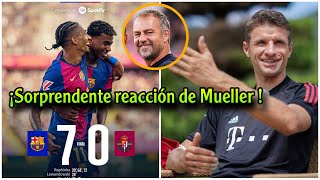 La reacción de Müller tras el triunfo del Barcelona por 70 con Flick ante el Real Valladolid [upl. by Homovec]