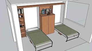 murphy bed design 2 single bed with table and file cabinet [upl. by Meekahs171]