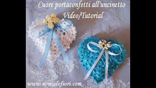 Cuore portaconfetti alluncinetto  Crochet heart favor bag [upl. by Aronek172]