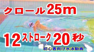 【クロール】25ｍ、12ストローク20秒。初心者向け水泳動画。 [upl. by Annerol]