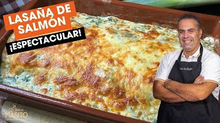 Lasaña de Salmón y Espinacas Receta Paso a Paso con Bechamel Casera [upl. by Nebra]