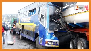 Two killed 10 seriously injured as Eldoret Express bus hits fuel tanker in Kikuyu [upl. by Analise710]