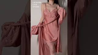 Chic Pink SilkySatinNightdress amp Lace Robe  Bedroom Attire LaceNightwear summernightwear [upl. by Aikat537]