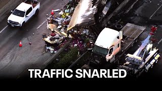 Big rigs snarl traffic at Highway 238 Caldecott Tunnel  KTVU [upl. by Etiragram]