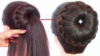 new bun hairstyle for wedding and party  trending hairstyle  party hairstyle  updo hairstyle [upl. by Ross]