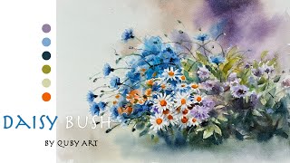 Daisy Bush in Watercolor  Practicing Negative Painting [upl. by Latsyk]