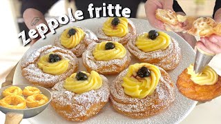 ZEPPOLE FRITTE di S Giuseppe CREMA E AMARENA ricetta garantita ASCIUTTE MORBIDE E FRAGRANTI [upl. by Tingey]