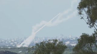 Smoke rising over Gaza Strip after apparent Israeli airstrike and militant rocket launches [upl. by Damita]