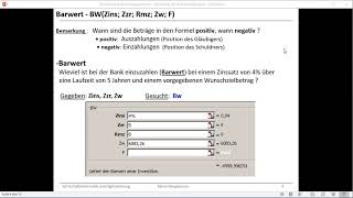 Finanzmathematik mit Excel  BW  Barwert [upl. by Bartel]