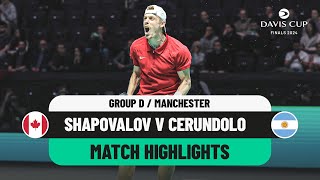 Shapovalov v Cerundolo Highlights  Canada v Argentina Davis Cup 2024 Finals Group Stage [upl. by Tandi]