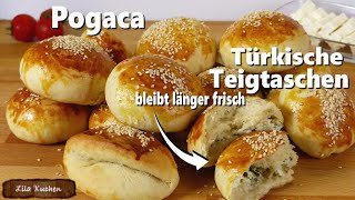 Pogaca Rezept Türkische Teigtaschen mit Feta  Milch Brötchen ohne Küchenmaschine  länger frisch [upl. by Tenner]