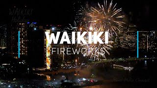 Happy New Year  Waikiki Beach fireworks  Honolulu Oahu  4K drone footage [upl. by Domini]