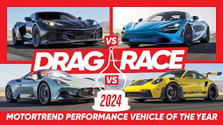 DRAG RACE McLaren 750s Maserati MC20 GT3 RS Corvette ERay  MotorTrend [upl. by Akins]