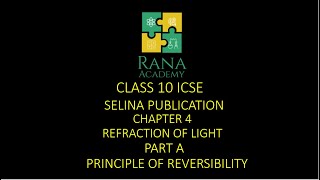 CLASS 10 ICSEPHYSICSLECTURE 4SELINA PUBLICATIONREFRACTION OF LIGHT  PRINCIPLE OF REVERSIBILITY [upl. by Eimareg]