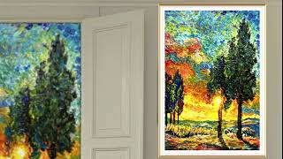 Sunset Cypresses In Van Goghs World Easy Acrylic Painting Tutorial For Beginners 337 [upl. by Tnemelc]