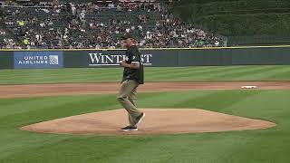 Dr Wood throws out first pitch at White Sox Game [upl. by Ahseuqram]