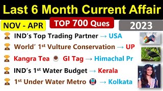 Last 6 Month Current Affairs 2023  Top 700  Nov To April 2023 Current Affairs  Last 6 Months CA [upl. by Lah]