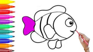 easy drawing and coloring of colorful fish for kids and Toddler 🐠 [upl. by Bibbie942]