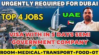 Dubai jobs Vaccancy today 🇦🇪 ● Top 4 Jobs Hiring ● VISA Ready within 5 Days ●Semi Government Company [upl. by Oahc713]