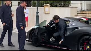 Charles Leclerc arriving in a Ferrarri at the restaurant in Monaco [upl. by Oderfodog]