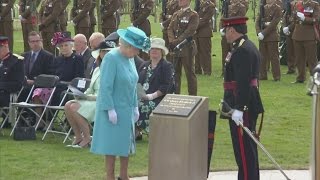 Queen unveils memorial to Lions of England killed in action [upl. by Yeltnarb633]