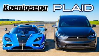 Koenigsegg v Model X Plaid DRAG RACE [upl. by Anole]