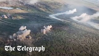 Russian tank column blown up by lethally accurate Ukrainian artillery near Bakhmut [upl. by Aratihc]