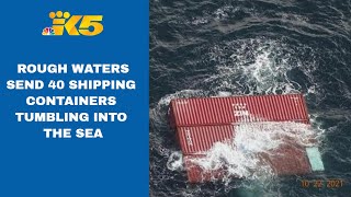 Rough seas knock 40 shipping containers off cargo ship near Strait of Juan de Fuca [upl. by Etteniuqna]