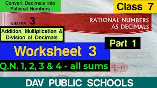 DAV class 7 maths chapter 3 worksheet 3 QN 1 2 3 amp 4 [upl. by Narhet]